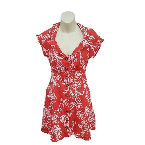 Free People Cherry Combo Ruffle Mini Dress - Size 6 - New $128 - Picture 1 of 6
